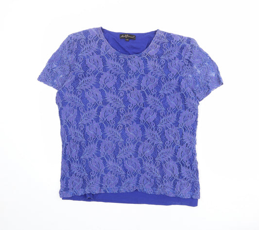 Mudflower Womens Blue Polyester Basic T-Shirt Size L Crew Neck