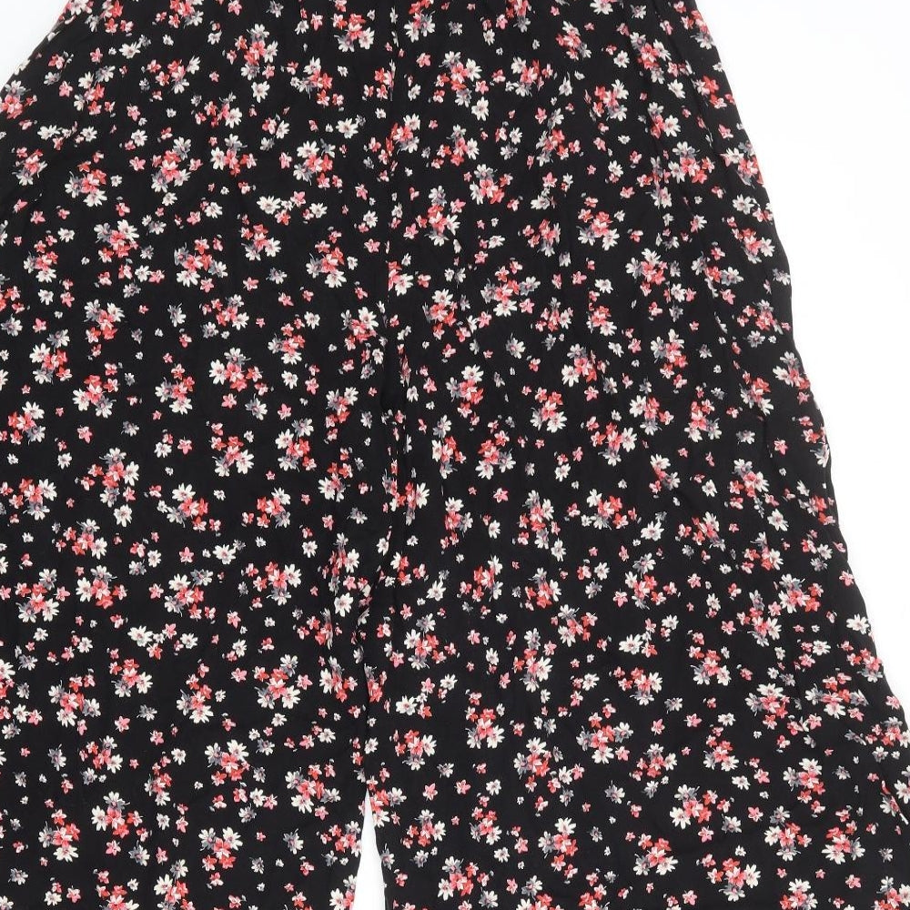 New Look Womens Black Floral Viscose Trousers Size 14 L20 in Regular