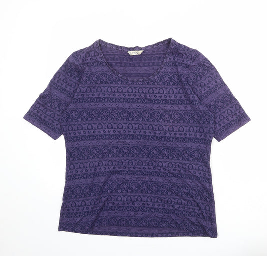 M&Co Womens Purple Geometric Polyester Basic T-Shirt Size 16 Round Neck