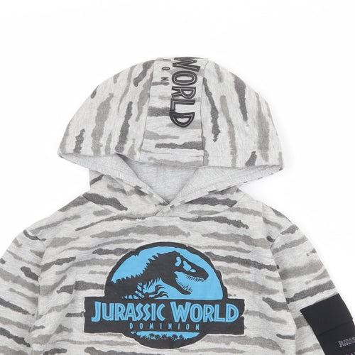Jurassic World Boys Grey Geometric Cotton Pullover Hoodie Size 5-6 Years Pullover
