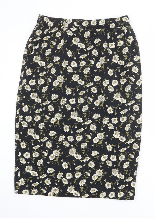 Berghaus Exclusive Womens Black Floral Polyester Straight & Pencil Skirt Size 16 Zip