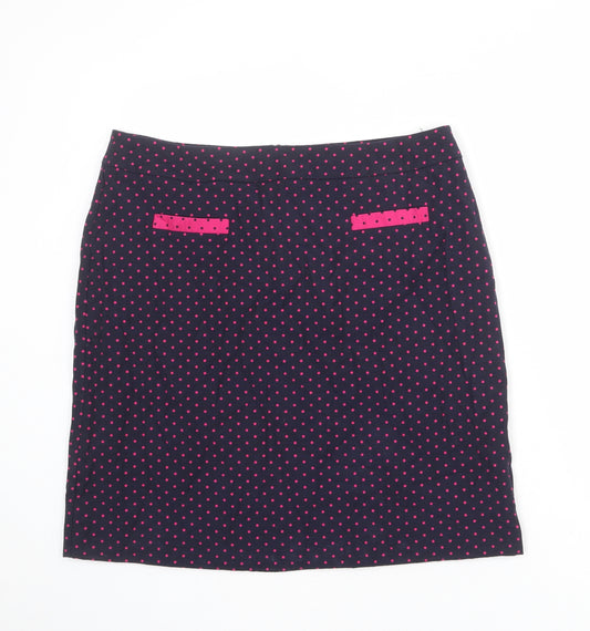 Laura Ashley Womens Blue Polka Dot Cotton A-Line Skirt Size 14 Zip