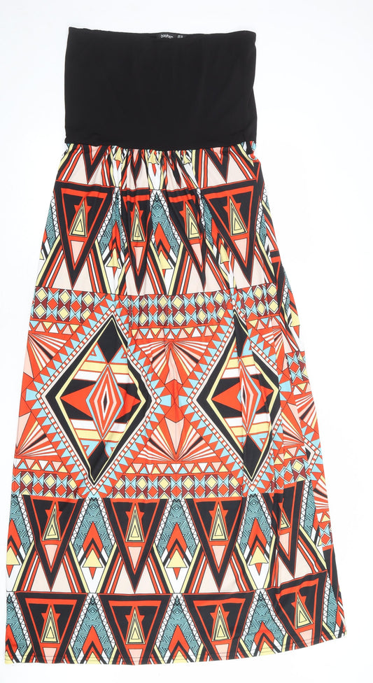 Boohoo Womens Multicoloured Geometric Polyester Maxi Size 14 Square Neck Pullover - Strapless