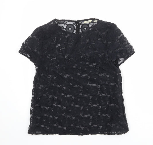 Jack Wills Womens Black Polyester Basic Blouse Size 12 Boat Neck