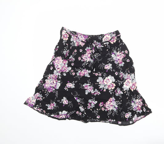 BHS Womens Black Floral Viscose A-Line Skirt Size 8