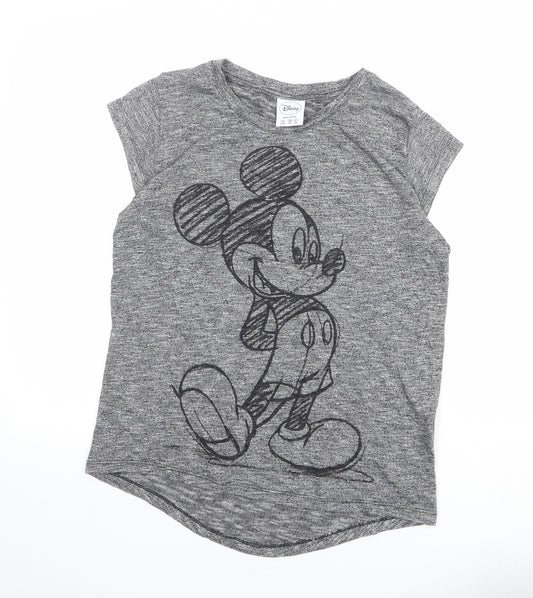 Disney Womens Grey Geometric Viscose Basic T-Shirt Size 10 Round Neck - Mickey Mouse