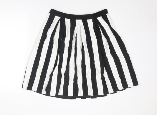 Principles Womens Black Striped Cotton A-Line Skirt Size 14 Zip