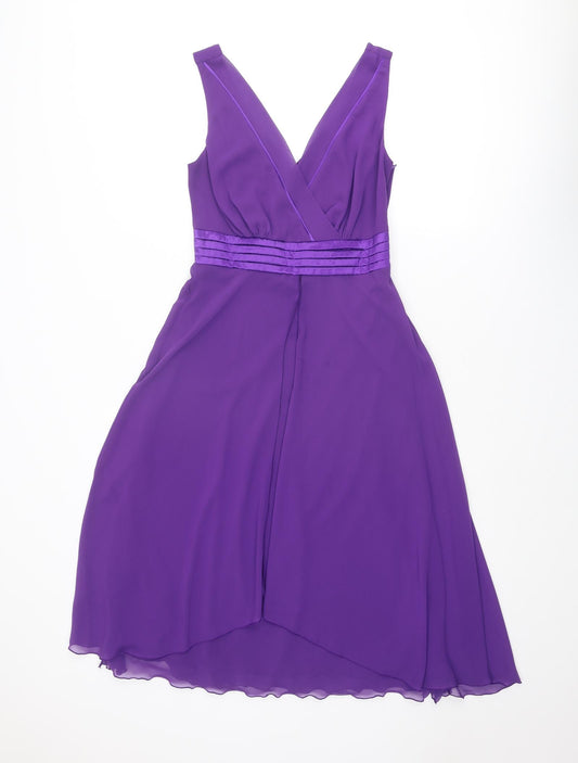 Debenhams Womens Purple Polyester A-Line Size 10 V-Neck Zip