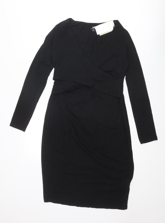 H&M Womens Black Cotton Shift Size M Round Neck Pullover