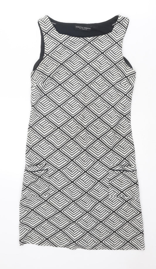 Dorothy Perkins Womens White Geometric Polyester Tank Dress Size 8 Square Neck Pullover