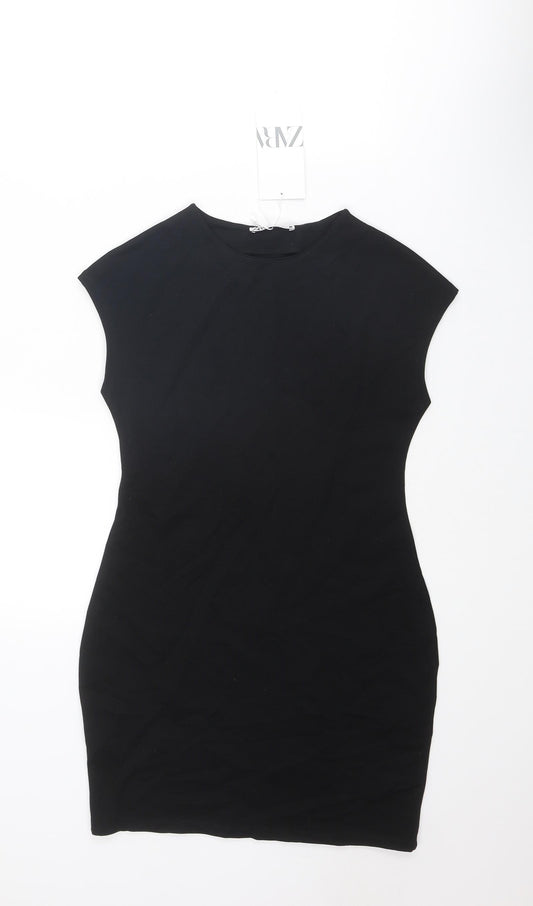 Zara Womens Black Viscose Bodycon Size M Round Neck Pullover