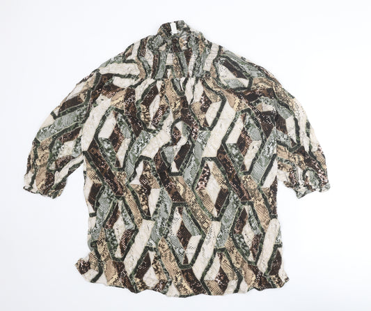 H&M Womens Multicoloured Geometric Viscose Shirt Dress Size 10 Mock Neck Pullover