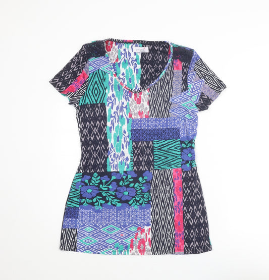 Per Una Womens Multicoloured Geometric Polyester Basic T-Shirt Size 10 Round Neck