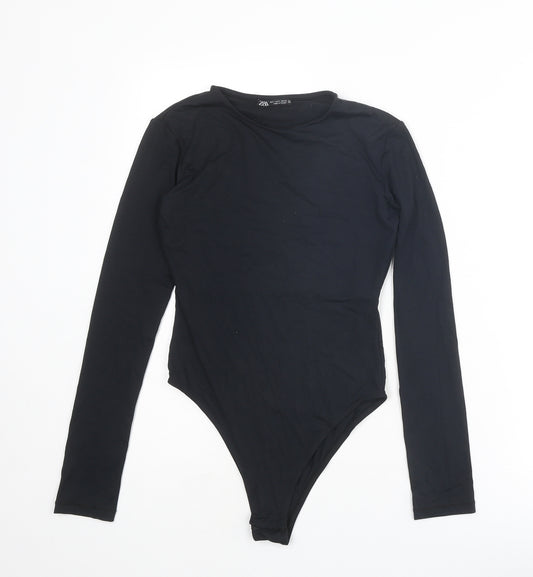 Zara Womens Black Polyamide Bodysuit One-Piece Size S Snap