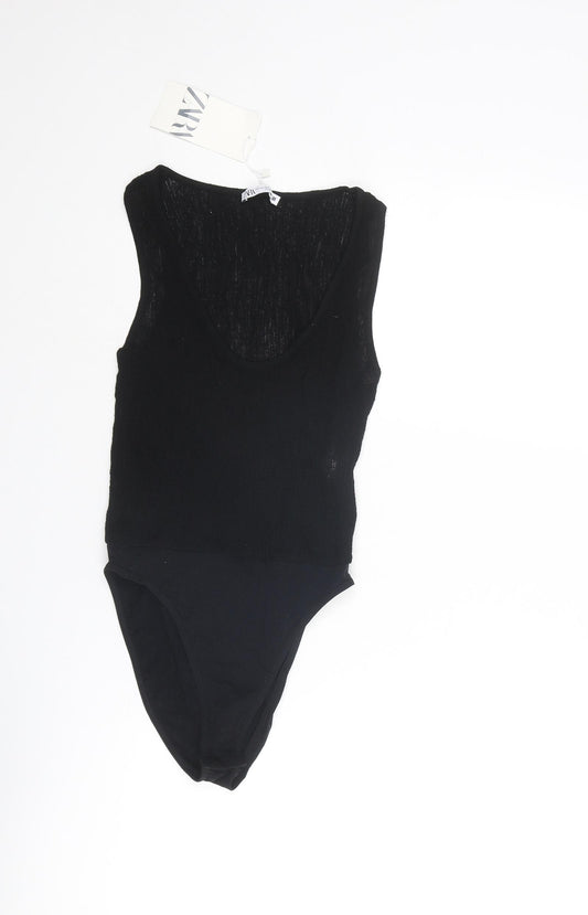 Zara Womens Black Polyamide Bodysuit One-Piece Size XS Snap