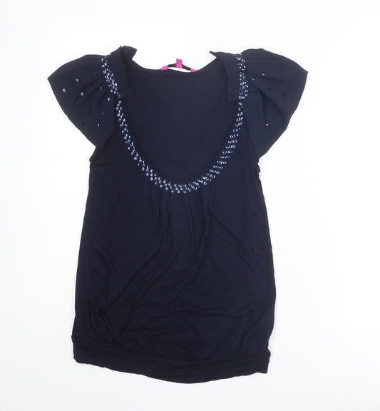 Jasper Conran Womens Blue Viscose Basic Blouse Size 8 Scoop Neck - Embellished