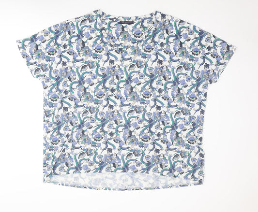 Marks and Spencer Womens Multicoloured Floral Polyester Basic T-Shirt Size 24 V-Neck