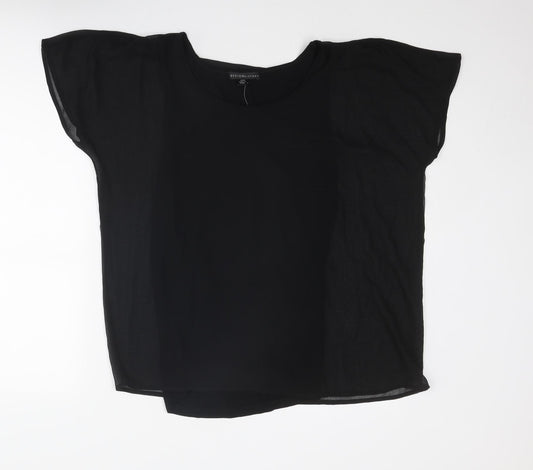 Design History Womens Black Polyester Basic Blouse Size L Round Neck