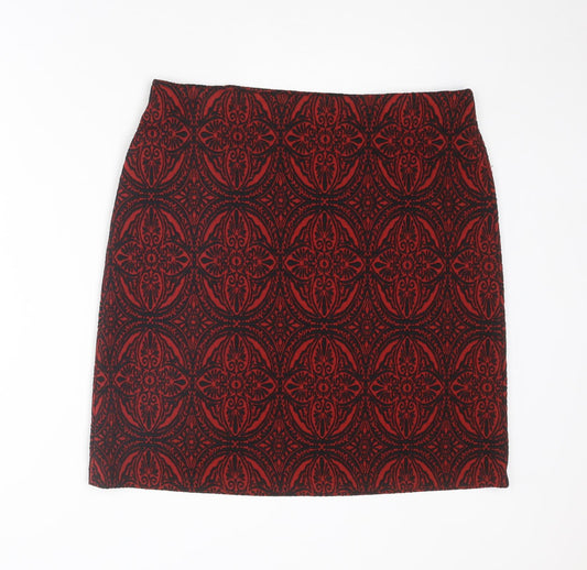 Marks and Spencer Womens Red Geometric Polyester A-Line Skirt Size 16