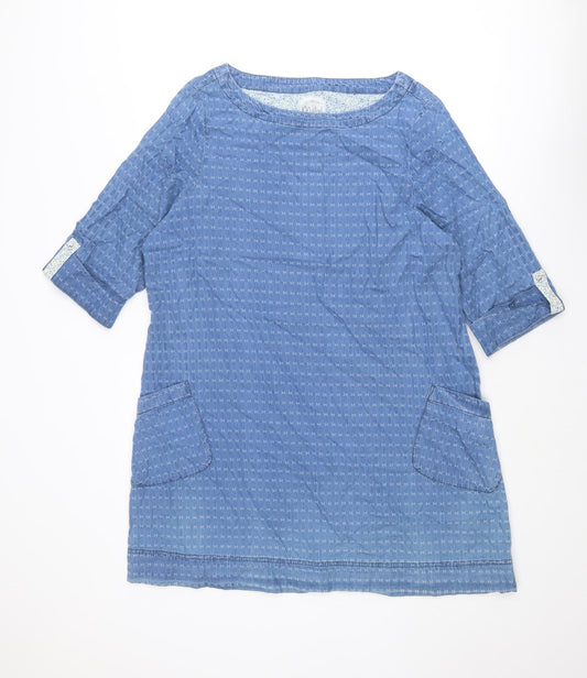 Mistral Womens Blue Geometric Cotton Shift Size 16 Boat Neck Pullover