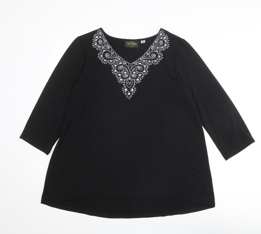 Bob Mackie Womens Black Polyester Basic T-Shirt Size L V-Neck - Neckline Detail