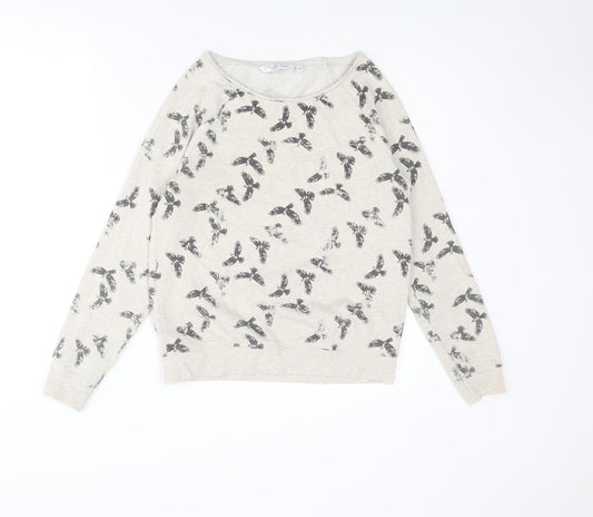 New Look Womens Beige Geometric Polyester Pullover Sweatshirt Size 10 Pullover - Bird pattern