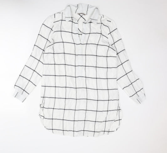 Marks and Spencer Womens White Check Viscose Tunic Blouse Size 14 Collared