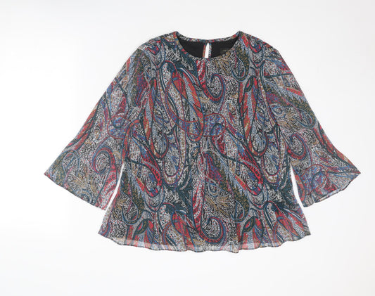 Ted Baker Womens Multicoloured Geometric Polyester Basic Blouse Size 8 Round Neck
