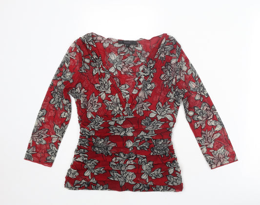 Coast Womens Red Floral Polyester Basic Blouse Size 10 V-Neck