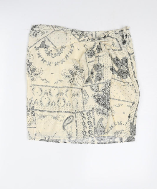 H&M Womens Ivory Geometric Cotton A-Line Skirt Size 12 Zip