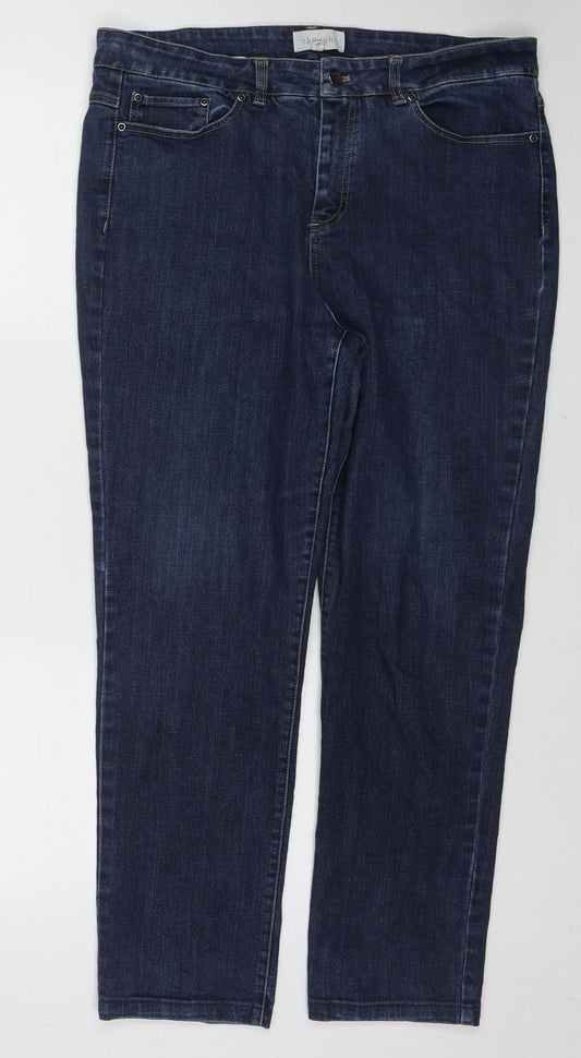 Thought Womens Blue Cotton Straight Jeans Size 16 L27 in Regular Zip