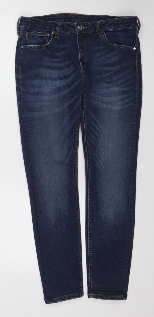 Zara Womens Blue Cotton Skinny Jeans Size 16 L27 in Regular Zip