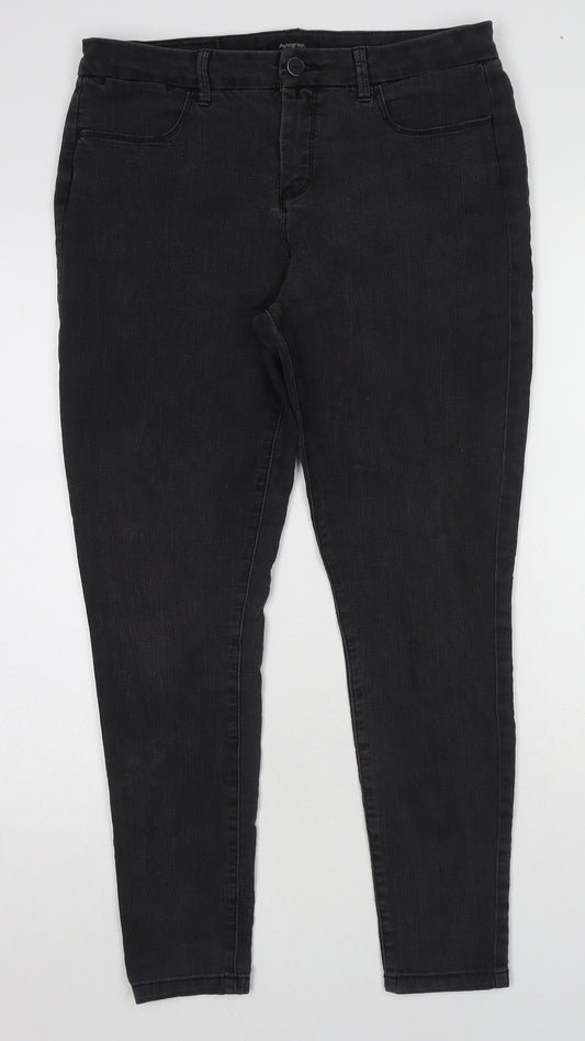 Marks and Spencer Womens Black Cotton Skinny Jeans Size 14 L27 in Regular Zip