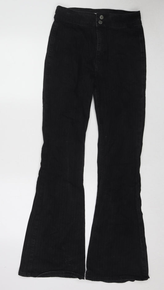 Topshop Womens Black Cotton Flared Jeans Size 32 in L32 in Regular Zip