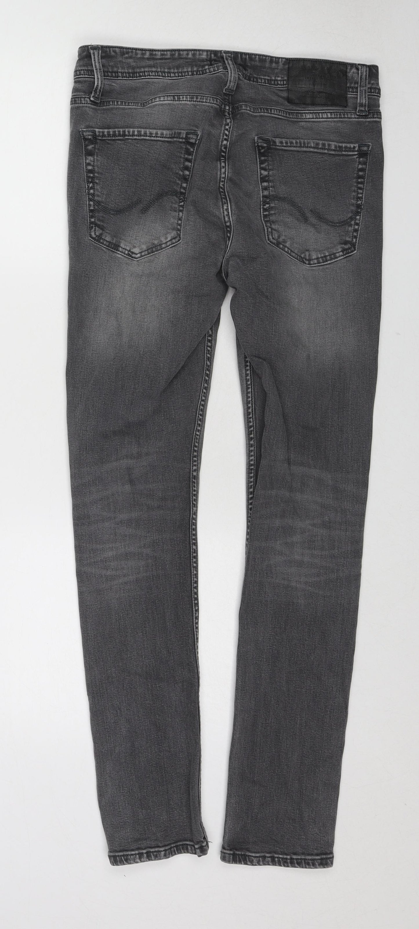 JACK & JONES Mens Grey Cotton Skinny Jeans Size 30 in L30 in Regular Zip