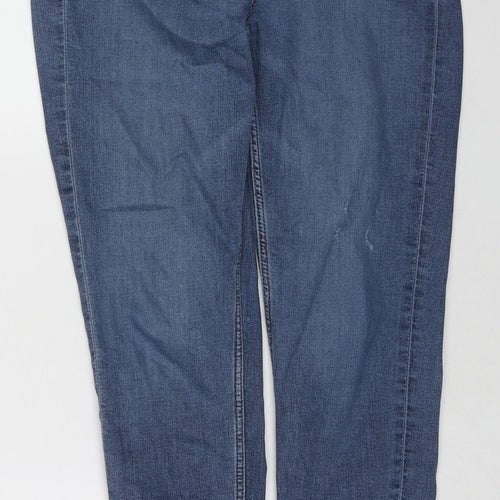 Marks and Spencer Womens Blue Cotton Skinny Jeans Size 10 L28 in Regular Zip - Raw Hem
