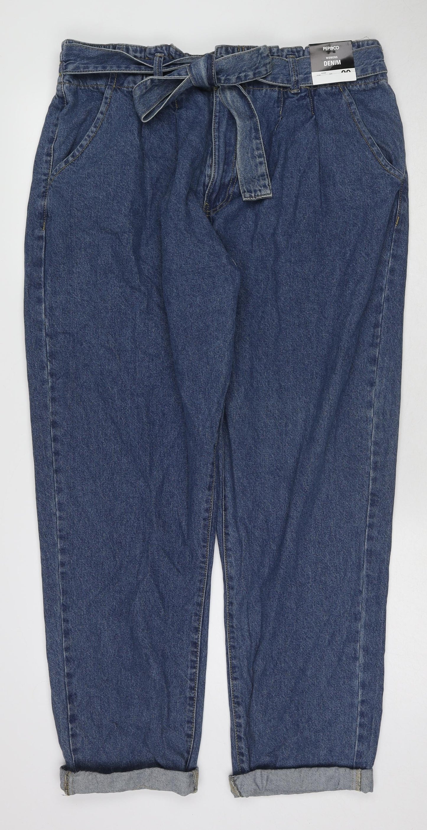 PEP&CO Womens Blue Cotton Straight Jeans Size 20 L27 in Regular Zip