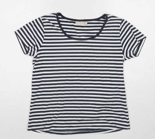 Avenue Womens Blue Striped Cotton Basic T-Shirt Size M Round Neck