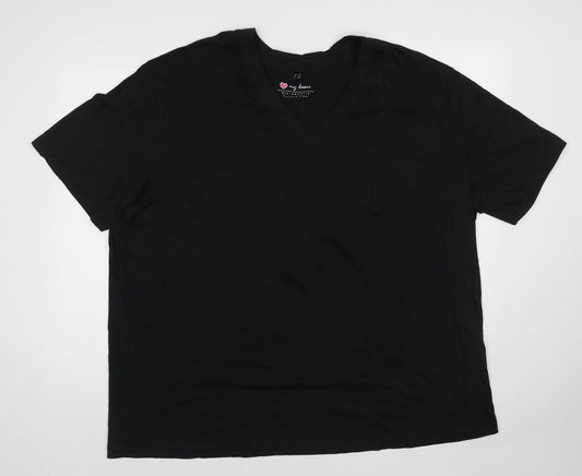 bonprix Womens Black Cotton Basic T-Shirt Size 2XL V-Neck