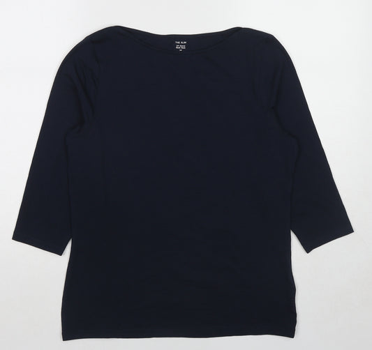 Marks and Spencer Womens Blue Cotton Basic T-Shirt Size 14 Boat Neck - Slash Neck