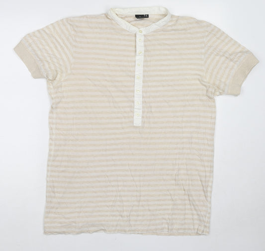 Paul Smith Womens Beige Striped Cotton Basic Polo Size XL V-Neck