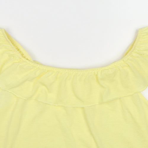 H&M Girls Yellow Cotton Basic Tank Size 11-12 Years Off the Shoulder Pullover