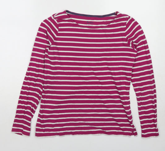 Boden Womens Pink Striped Cotton Basic T-Shirt Size 12 Round Neck