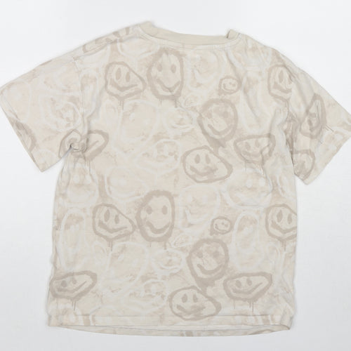 NEXT Boys Beige Cotton Basic T-Shirt Size 10 Years Round Neck Pullover - Smiley face