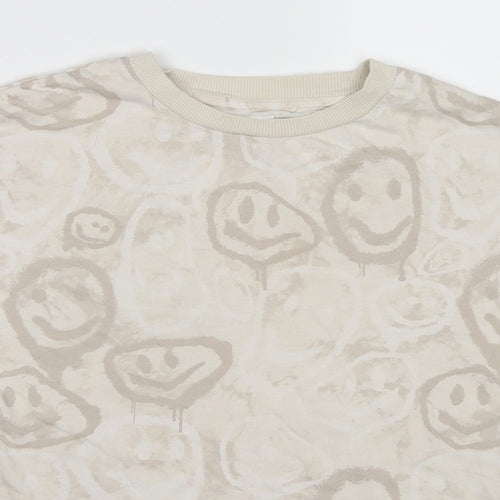 NEXT Boys Beige Cotton Basic T-Shirt Size 10 Years Round Neck Pullover - Smiley face