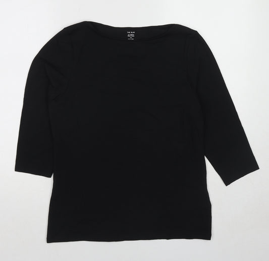 Marks and Spencer Womens Black Cotton Basic T-Shirt Size 14 Round Neck - Slash Neck