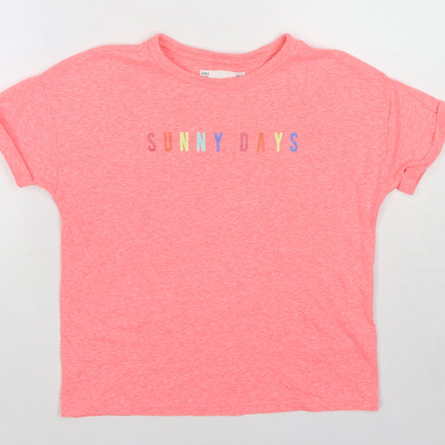 Marks and Spencer Girls Pink Cotton Basic T-Shirt Size 9-10 Years Round Neck Pullover - Sunny Days