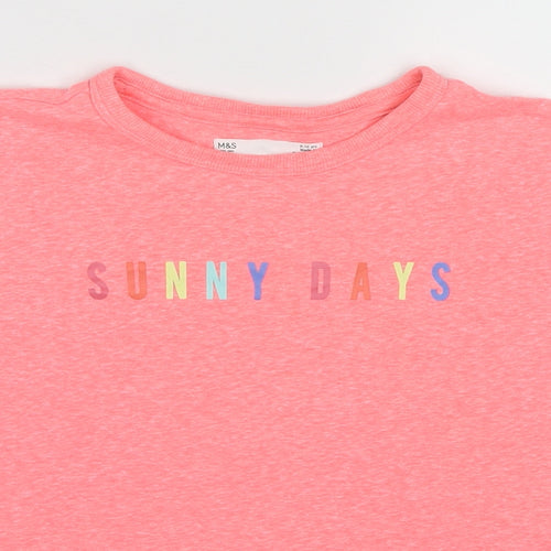 Marks and Spencer Girls Pink Cotton Basic T-Shirt Size 9-10 Years Round Neck Pullover - Sunny Days