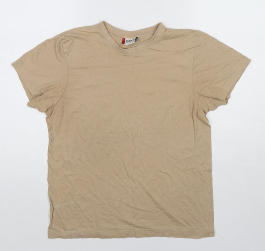 Clique Mens Beige Cotton T-Shirt Size S Round Neck