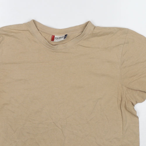 Clique Mens Beige Cotton T-Shirt Size S Round Neck